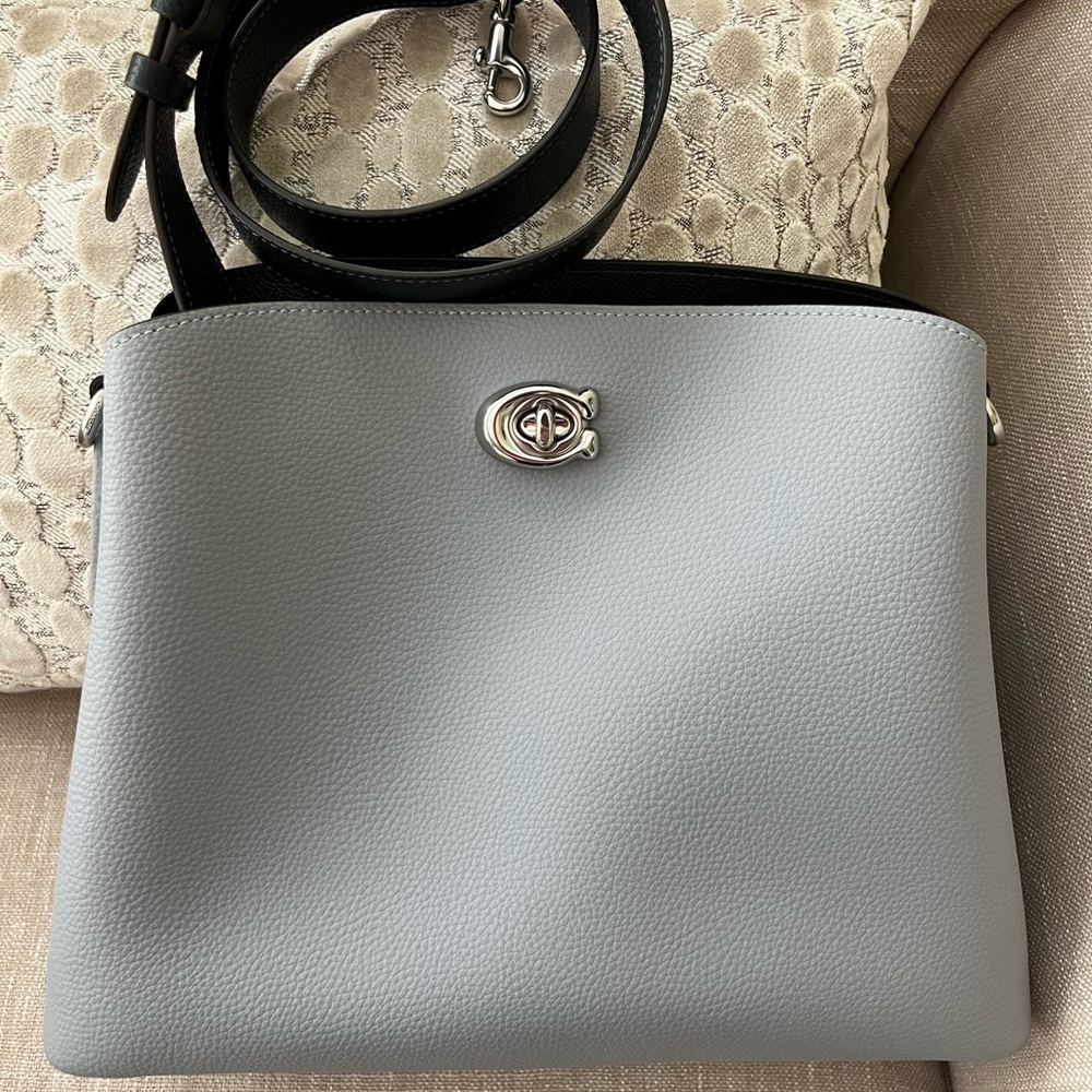 COACH WILLOW Cornflower Blue/Grey Pebbled Leather Shoulder Bag-Adjustable Strap